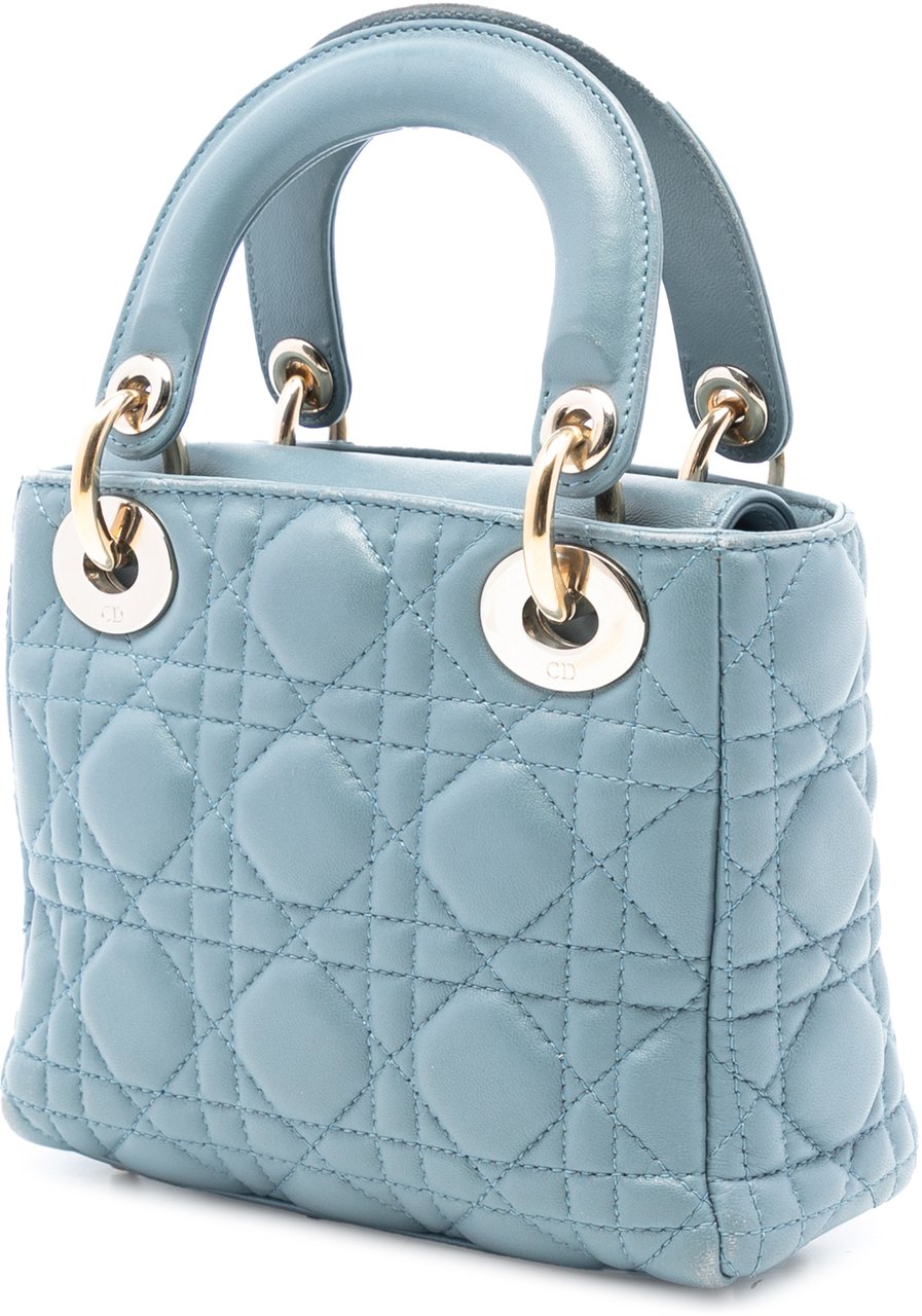 Dior Mini Lambskin Cannage Lady Dior Blauw