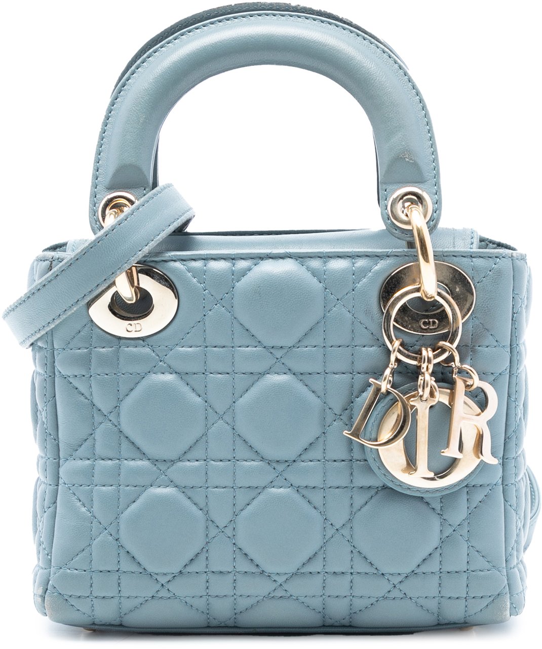 Dior Mini Lambskin Cannage Lady Dior Blauw