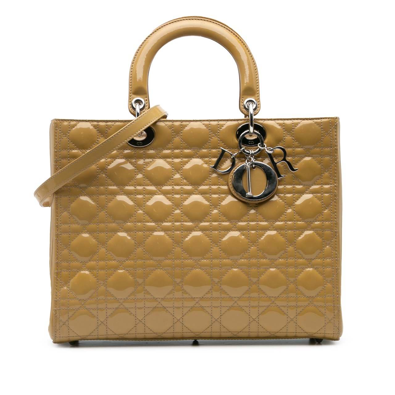 Dior Large Patent Cannage Lady Dior Geel