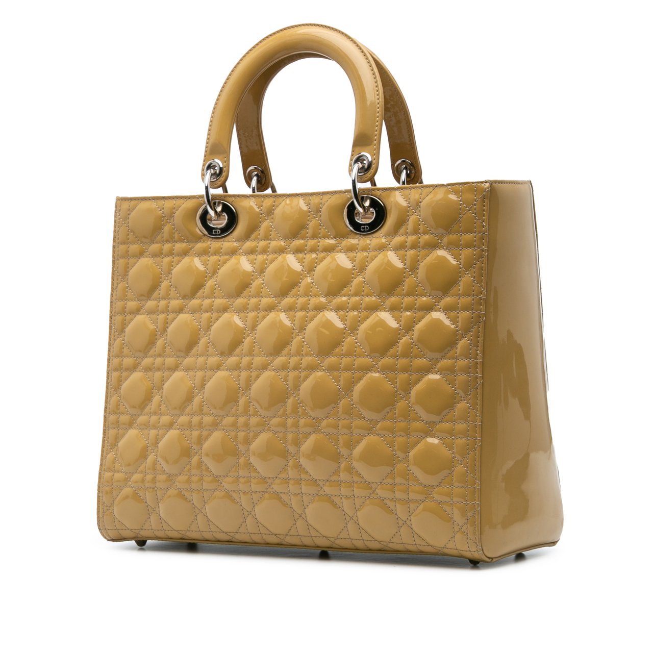 Dior Large Patent Cannage Lady Dior Geel