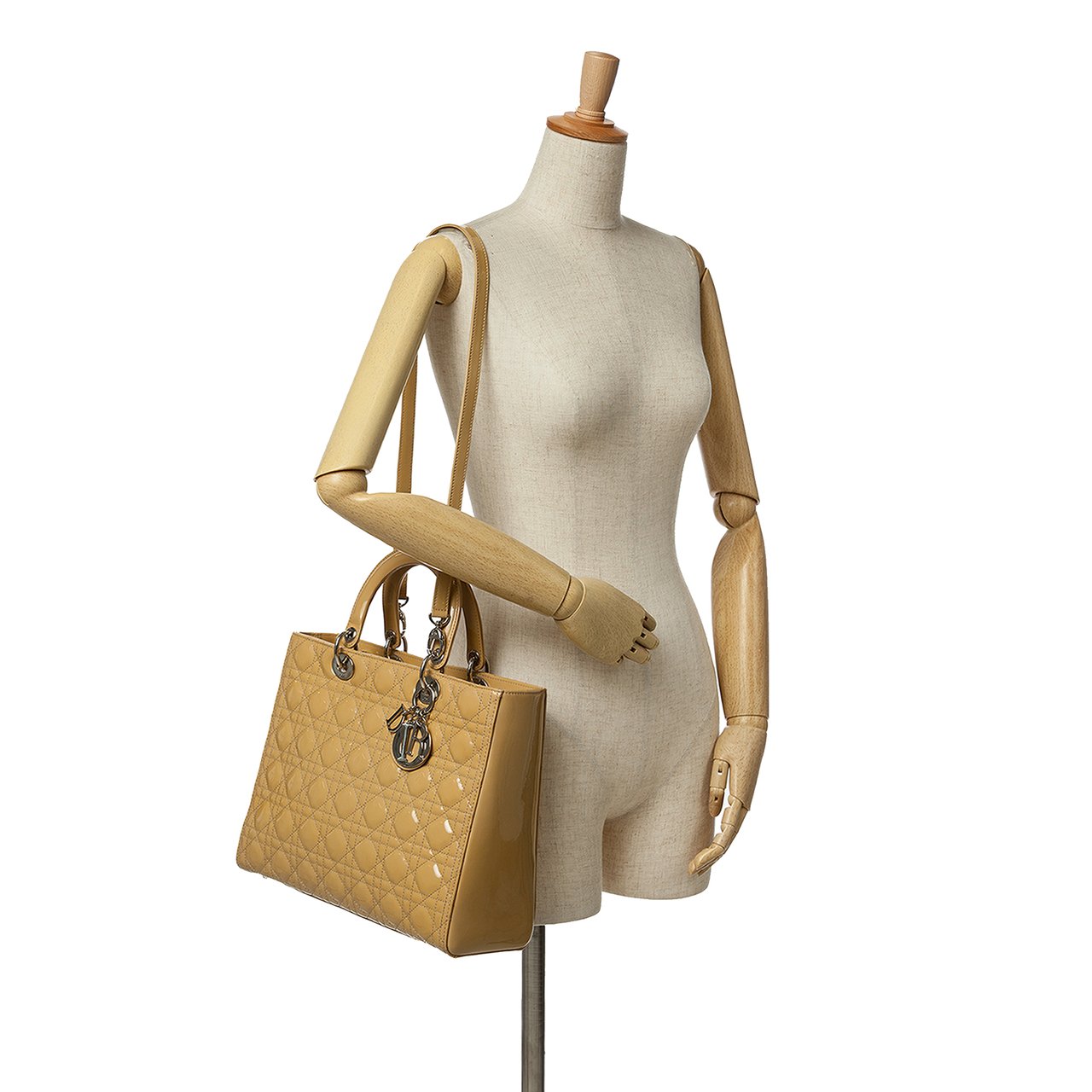 Dior Large Patent Cannage Lady Dior Geel