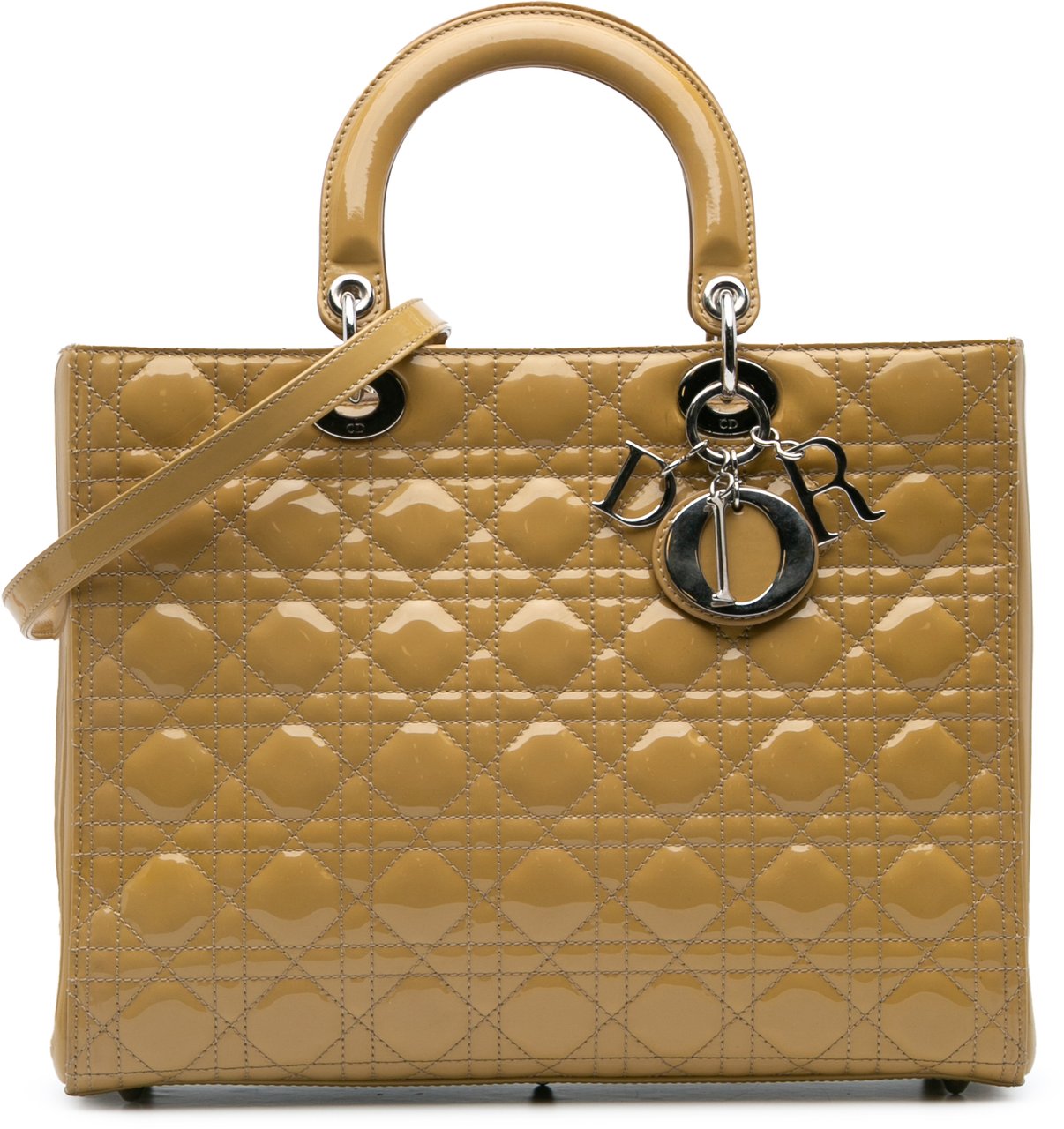 Dior Large Patent Cannage Lady Dior Geel