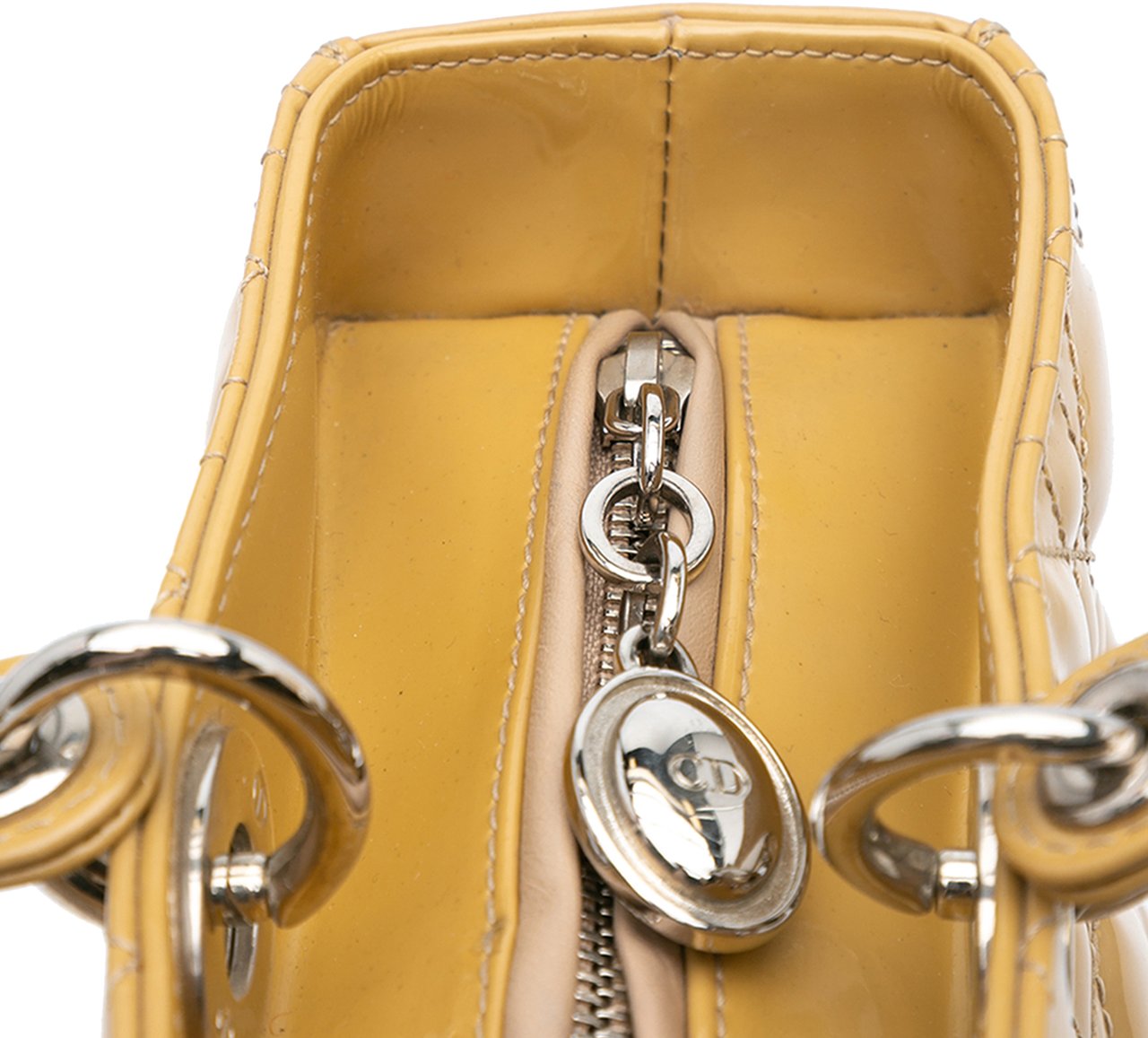 Dior Large Patent Cannage Lady Dior Geel