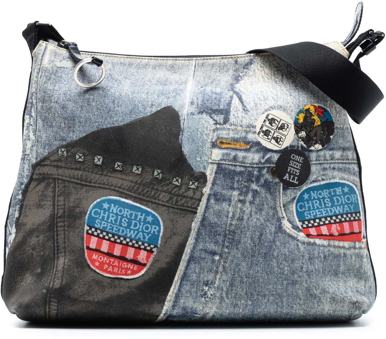 Dior Printed Denim Speedway Crossbody Blauw
