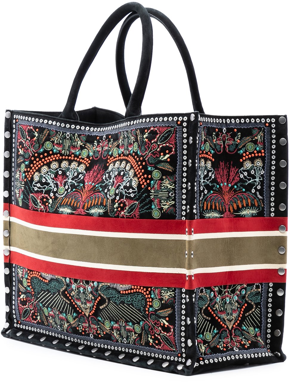 Dior Large Studded Embroidered Velvet Heart Lights Book Tote Zwart