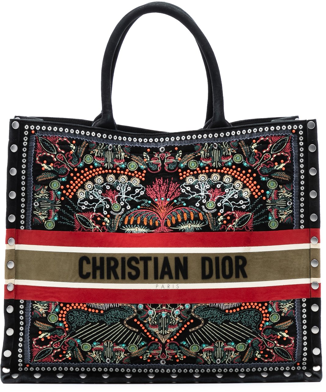 Dior Large Studded Embroidered Velvet Heart Lights Book Tote Zwart
