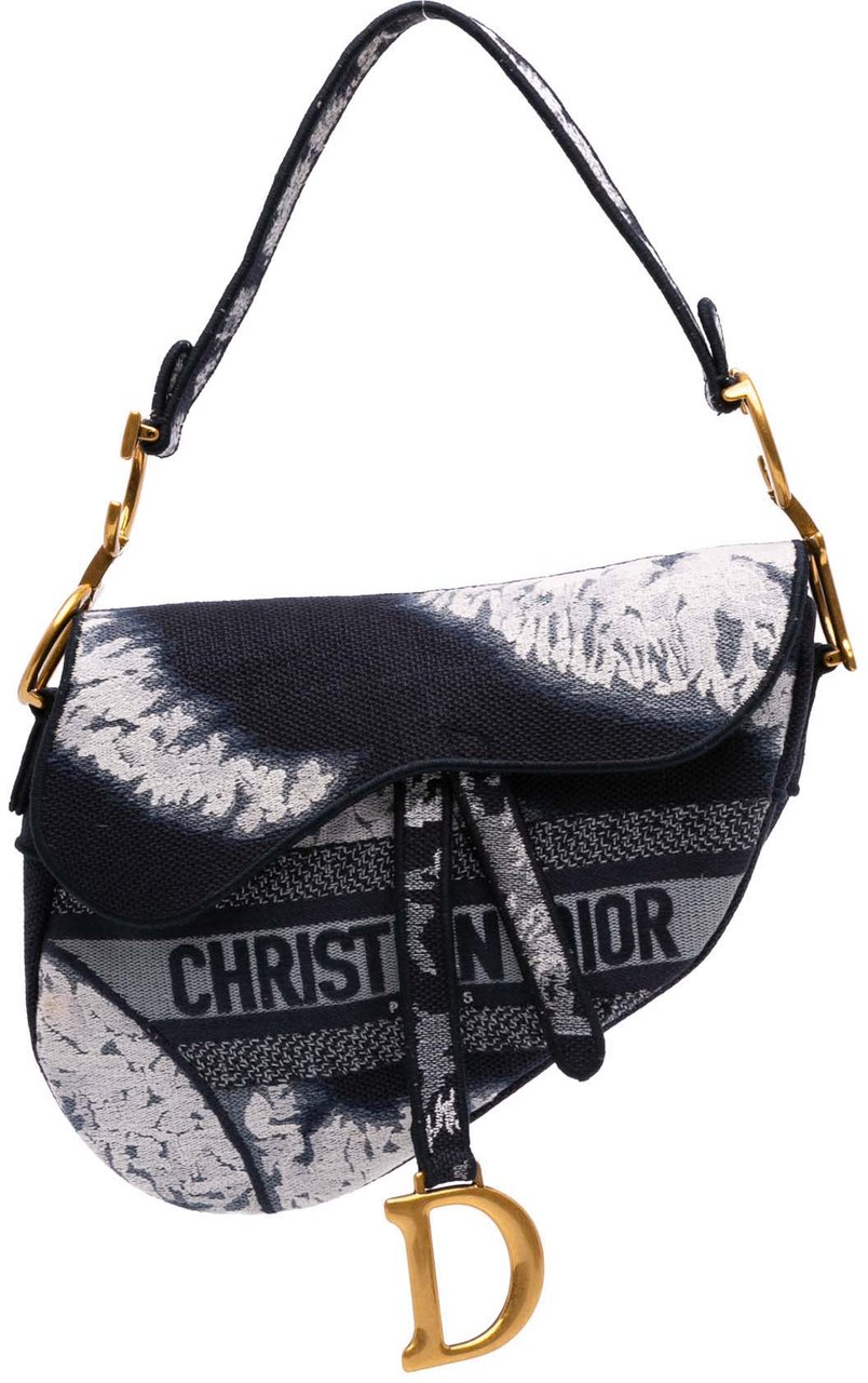 Dior Canvas Embroidered Tie Dye Saddle Bag Zwart