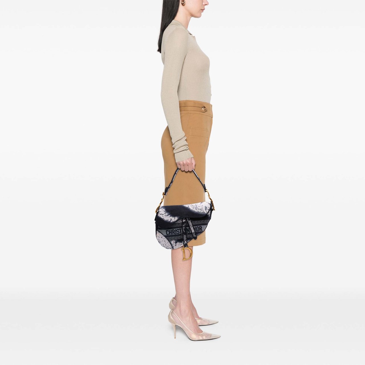 Dior Canvas Embroidered Tie Dye Saddle Bag Zwart