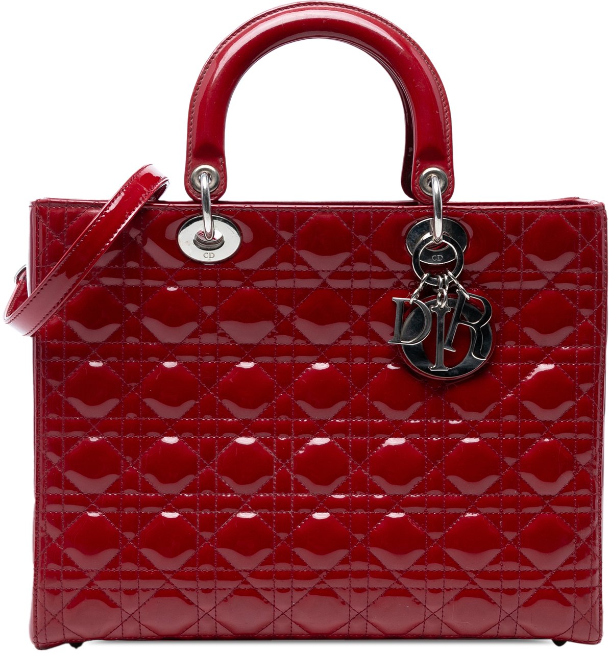 Dior Large Patent Cannage Lady Dior Rood