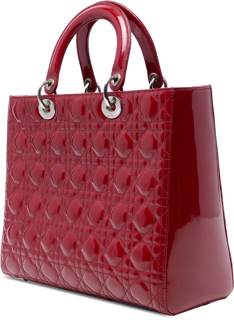 Dior Large Patent Cannage Lady Dior Rood