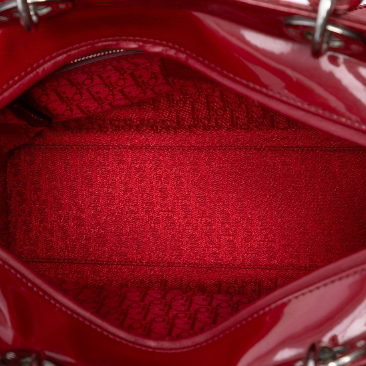 Dior Large Patent Cannage Lady Dior Rood