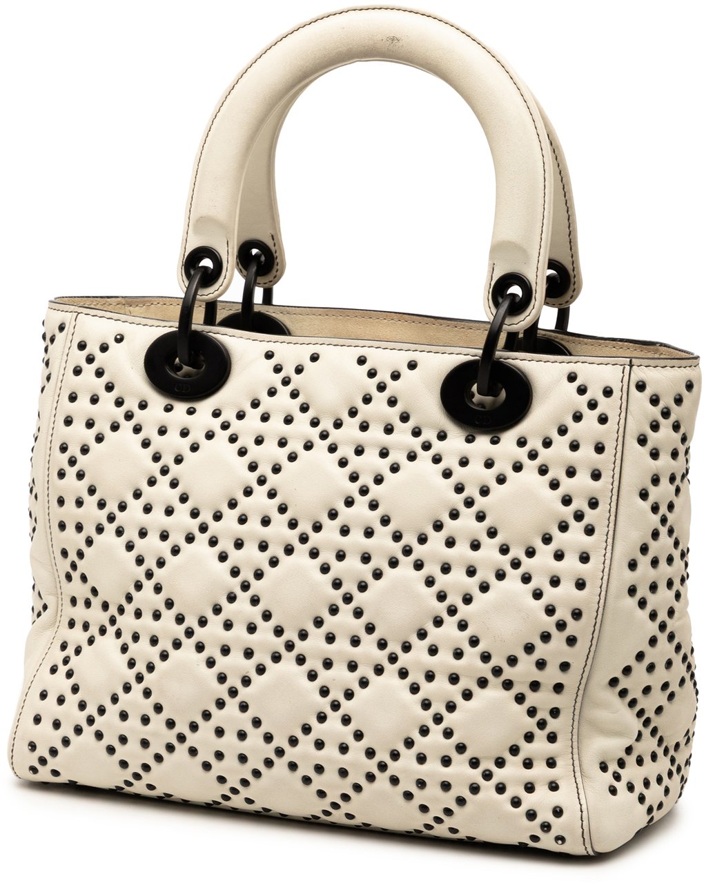 Dior Medium Lambskin Cannage Studded Supple Lady Dior Wit