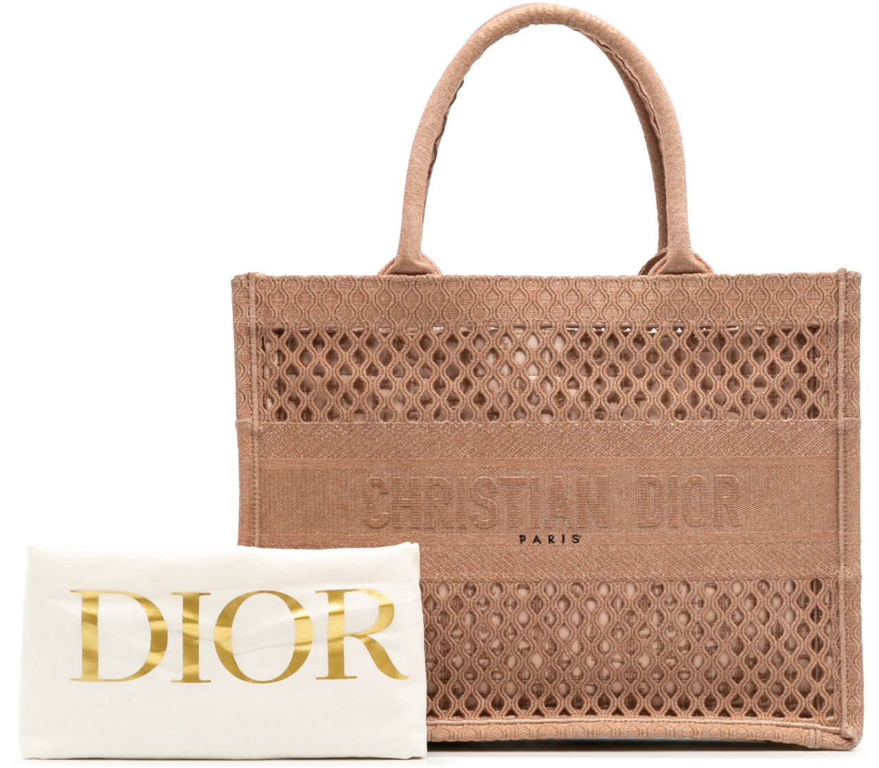 Dior Medium Embroidered Mesh Book Tote Bruin
