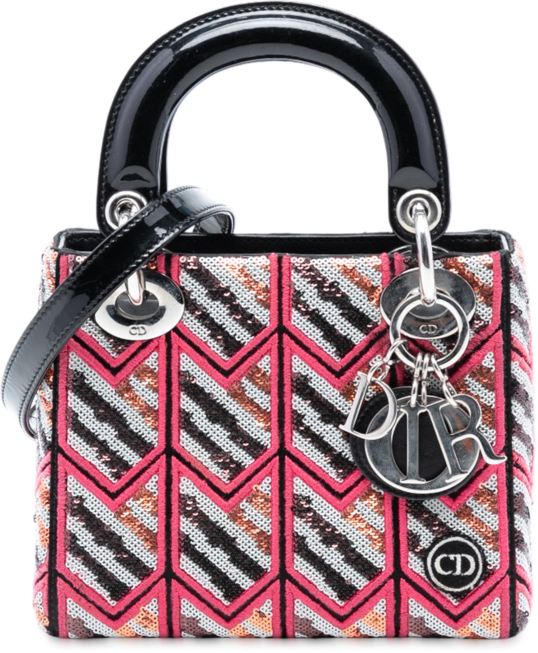 Dior Mini Patent Sequined Lady Dior Roze