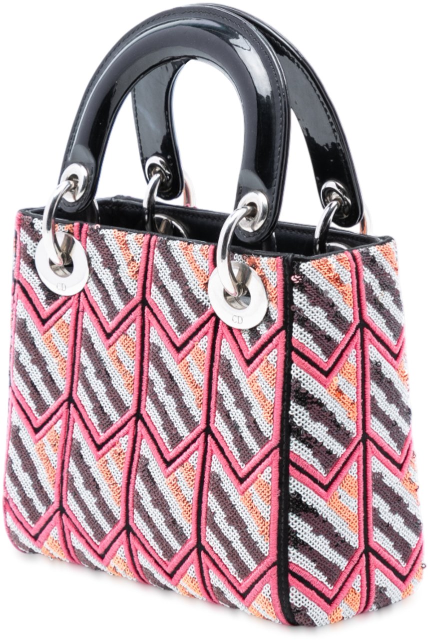 Dior Mini Patent Sequined Lady Dior Roze
