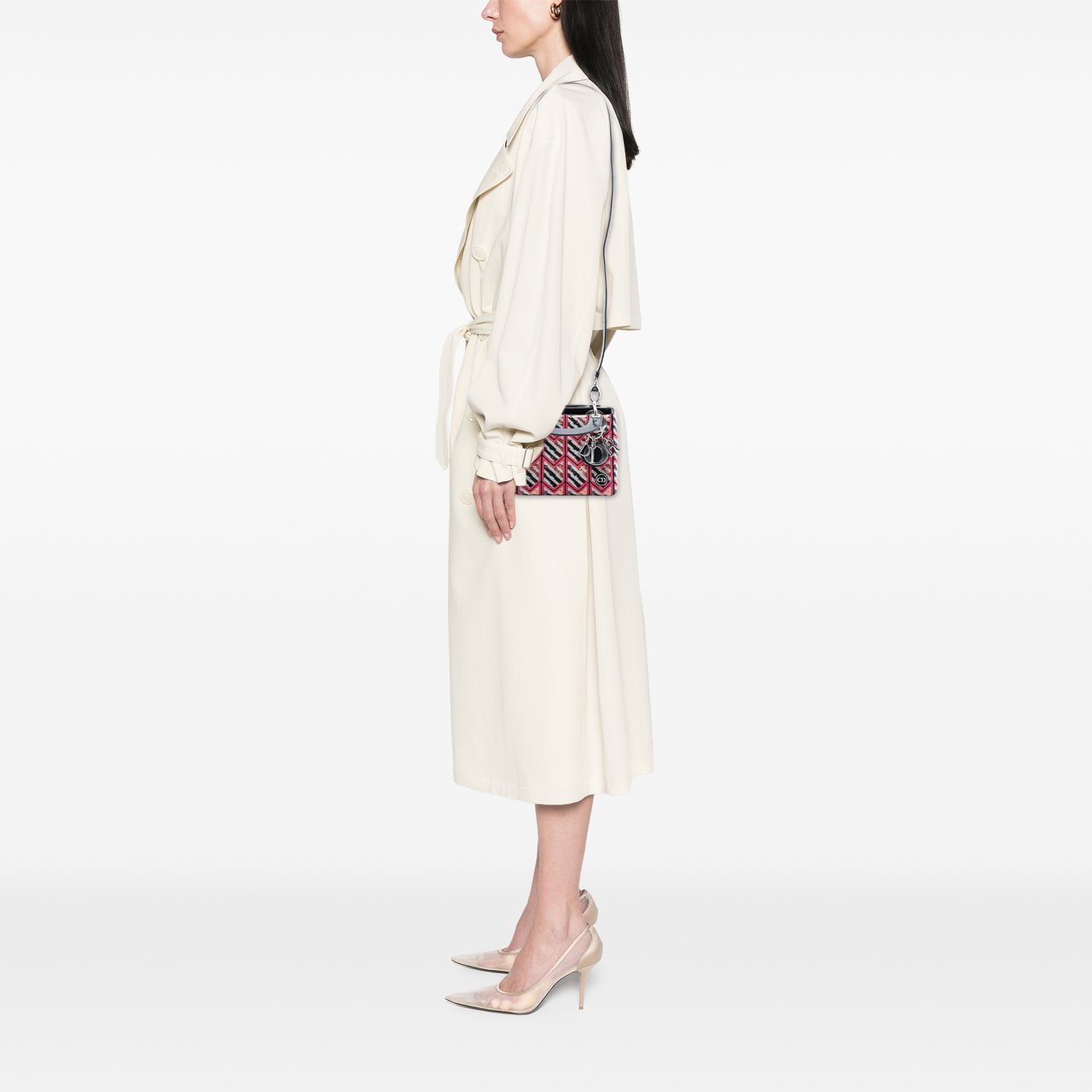 Dior Mini Patent Sequined Lady Dior Roze