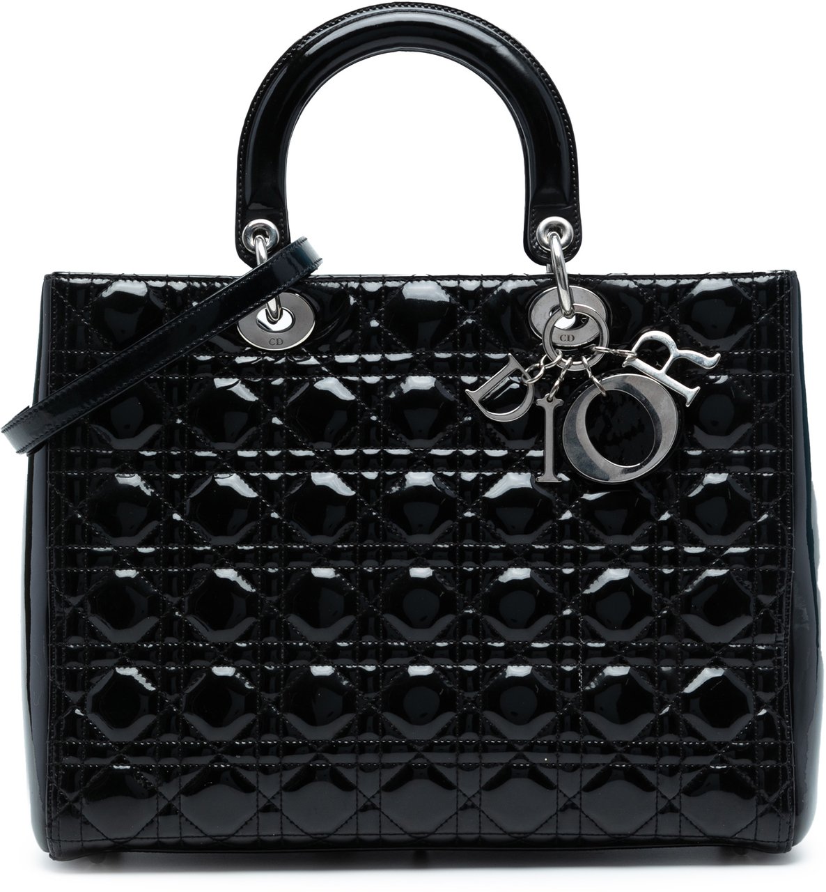 Dior Large Patent Cannage Lady Dior Zwart