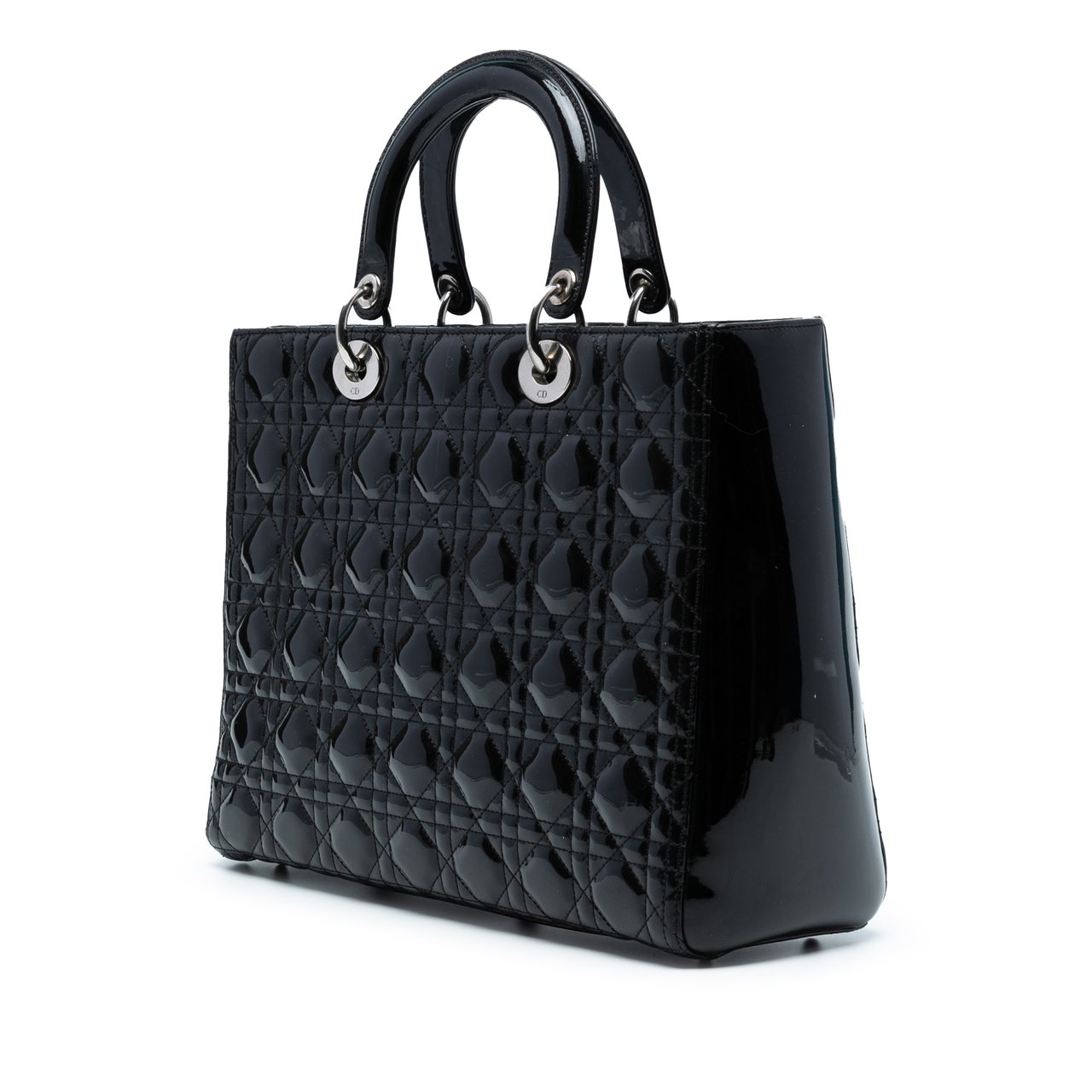 Dior Large Patent Cannage Lady Dior Zwart