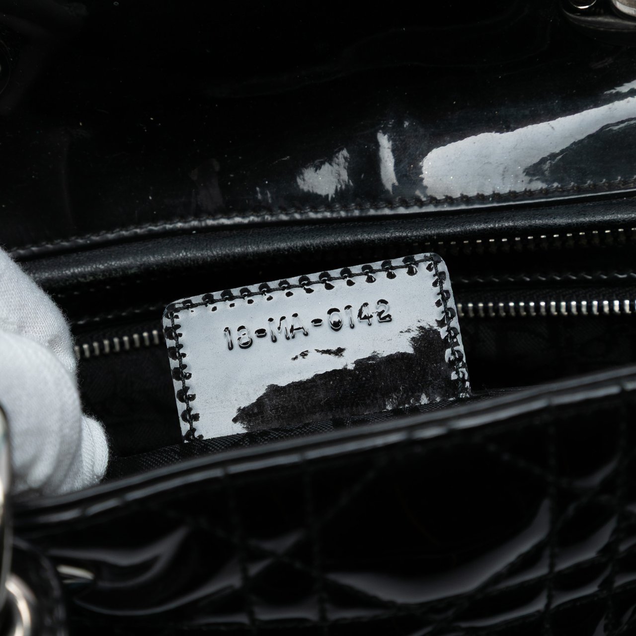 Dior Large Patent Cannage Lady Dior Zwart