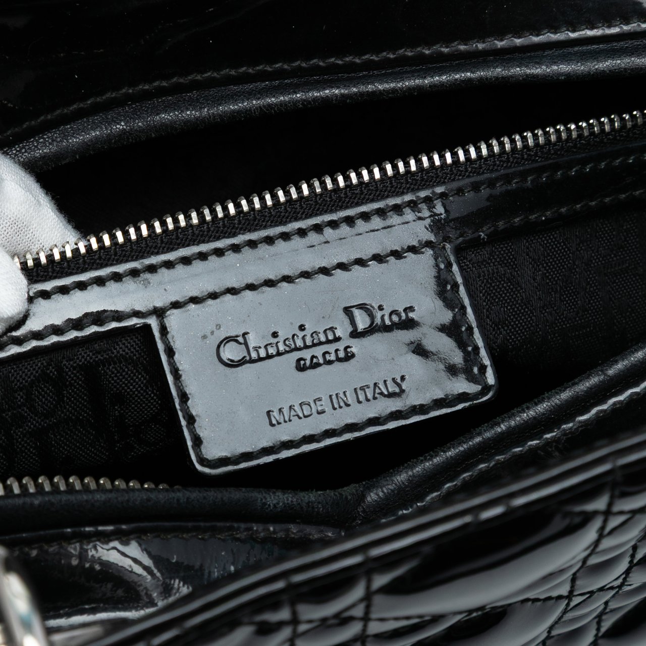 Dior Large Patent Cannage Lady Dior Zwart