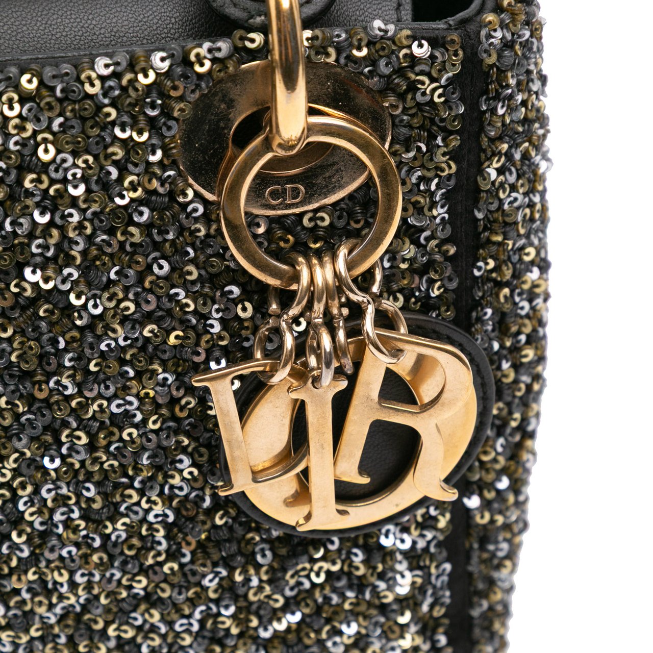Dior Mini Satin Sequin Embroidered Lady Dior Zwart