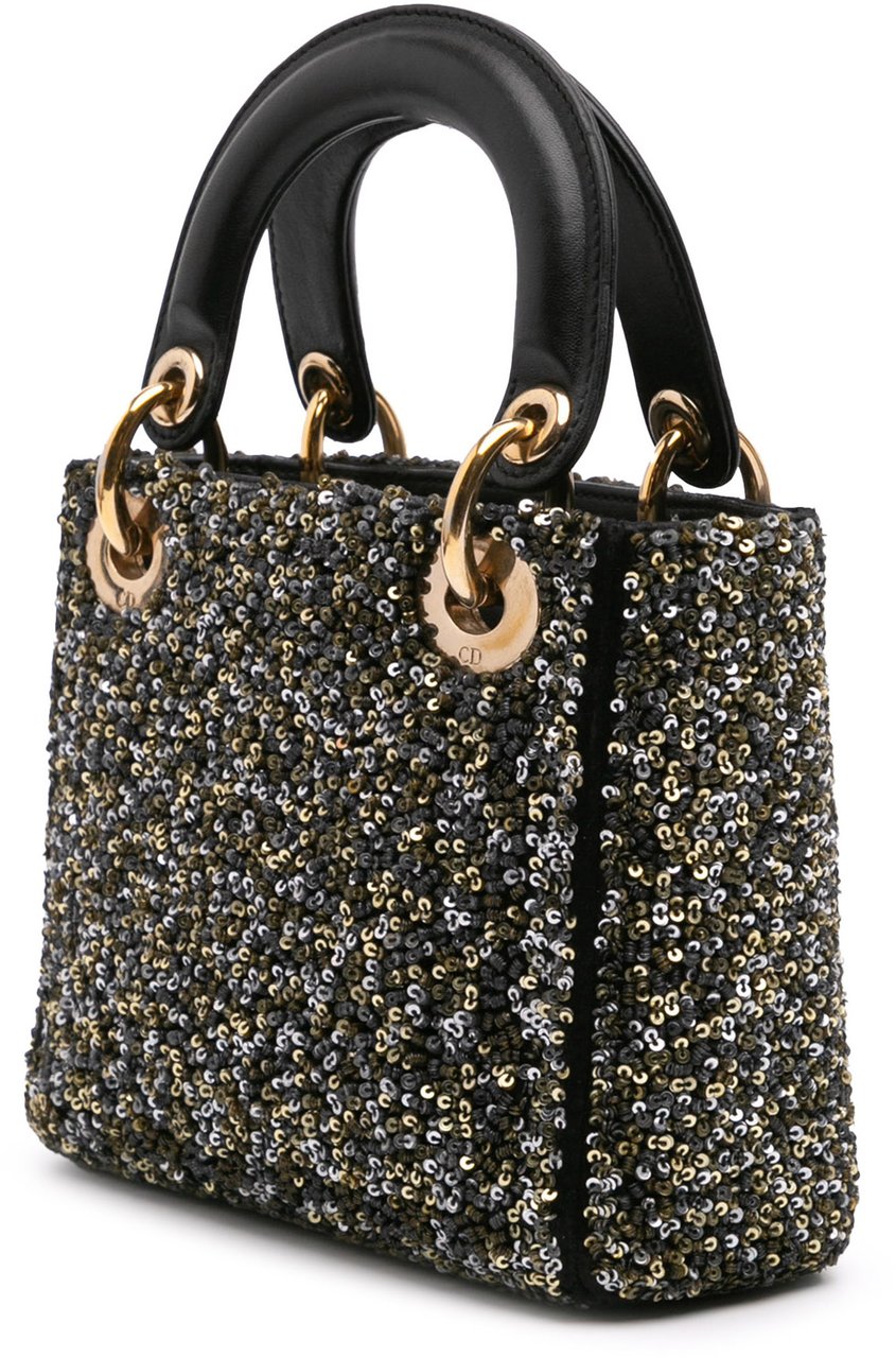 Dior Mini Satin Sequin Embroidered Lady Dior Zwart