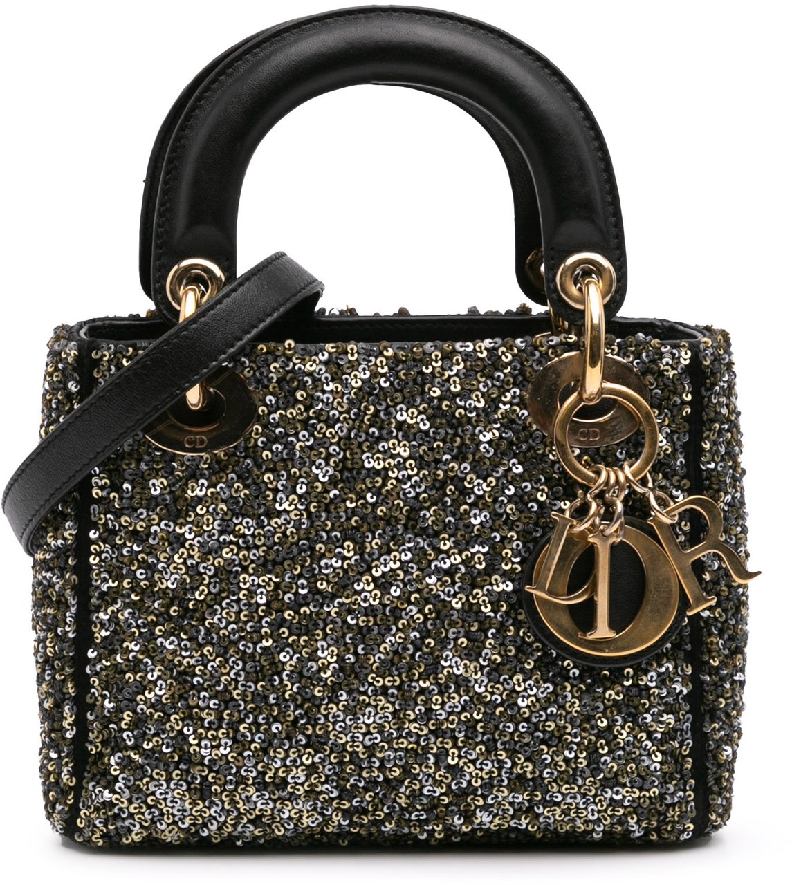 Dior Mini Satin Sequin Embroidered Lady Dior Zwart