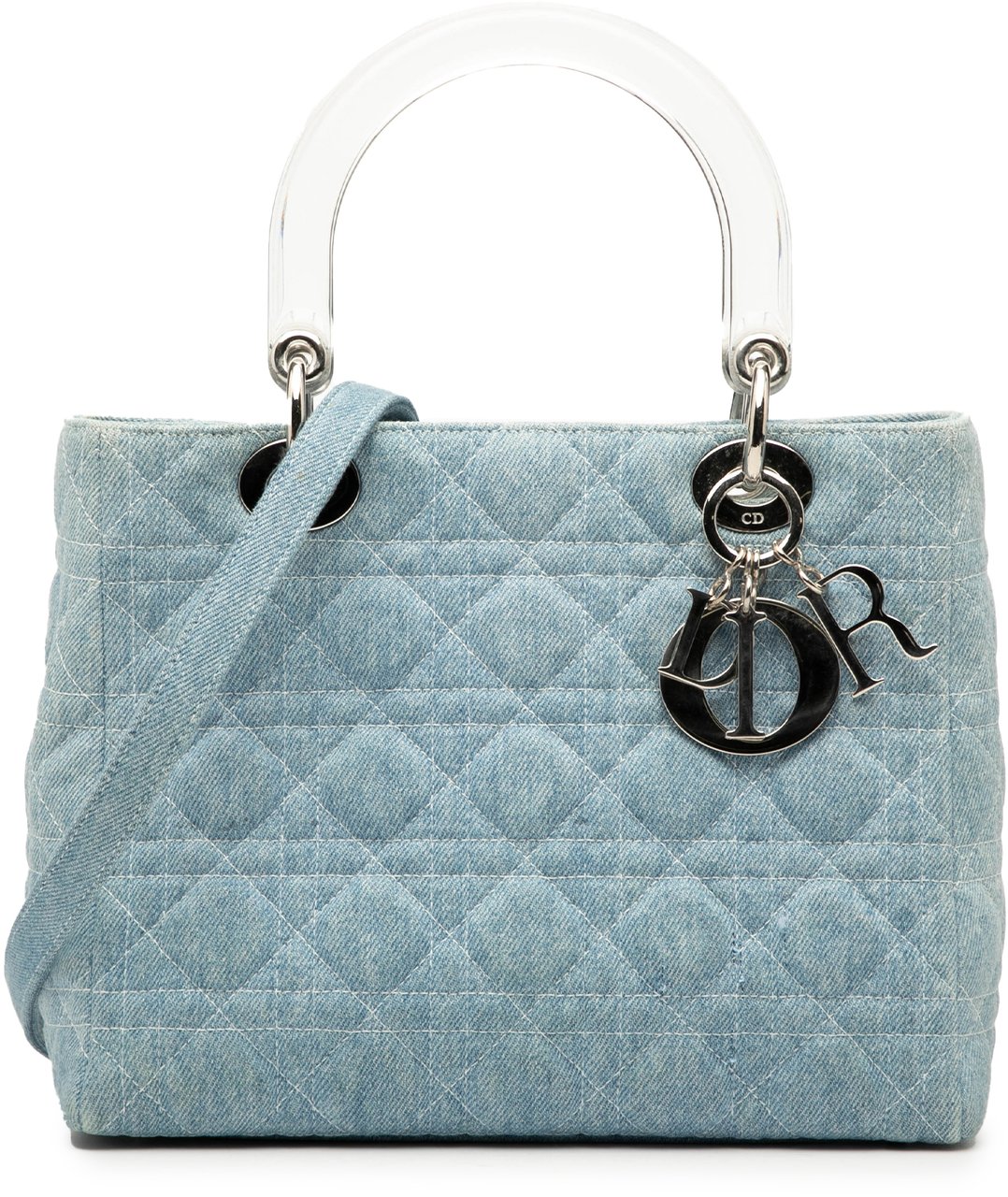 Dior Medium Denim Cannage Acrylic Handles Lady Dior Blauw