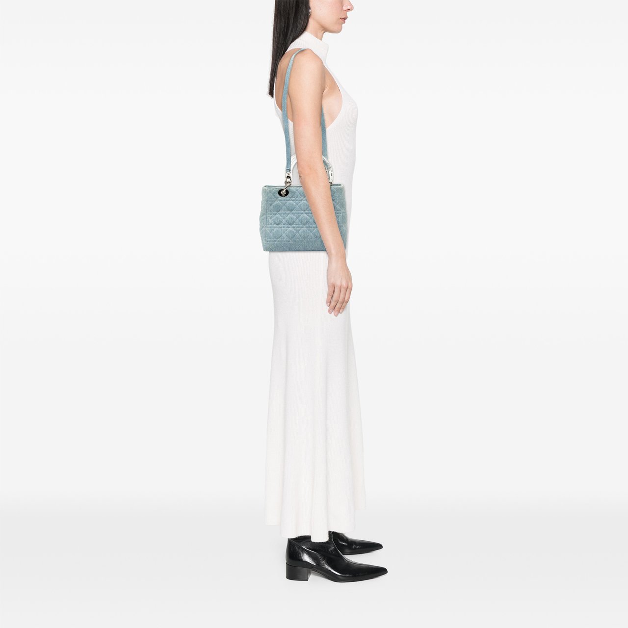 Dior Medium Denim Cannage Acrylic Handles Lady Dior Blauw