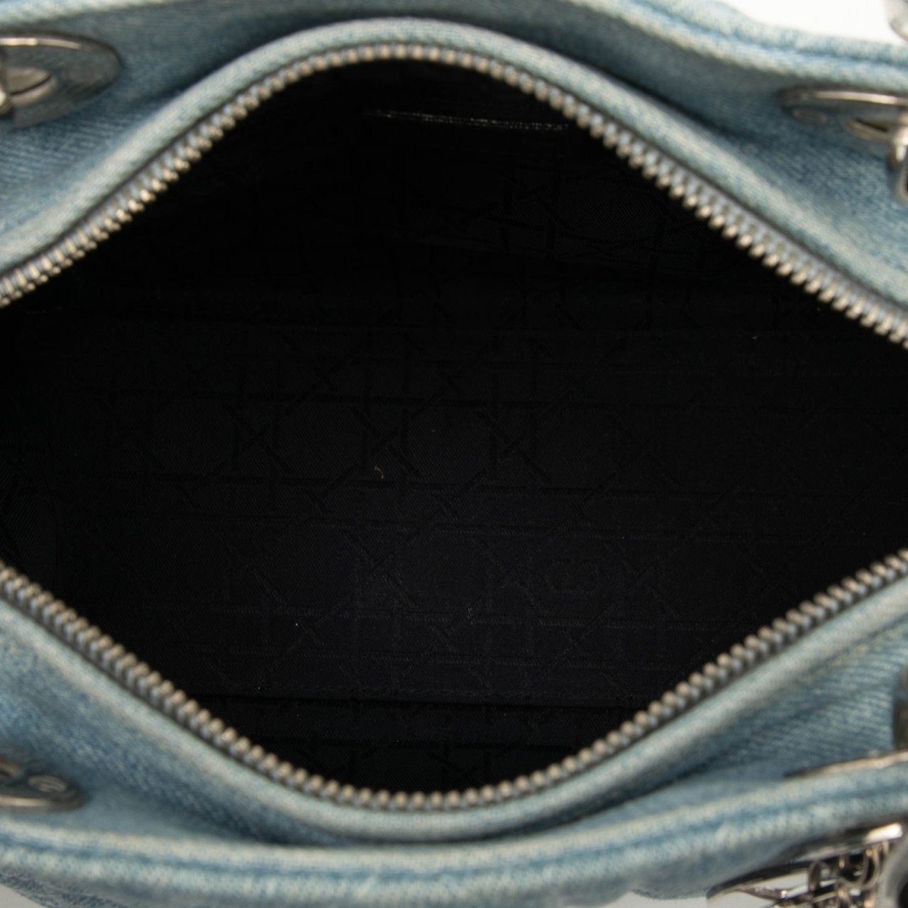 Dior Medium Denim Cannage Acrylic Handles Lady Dior Blauw