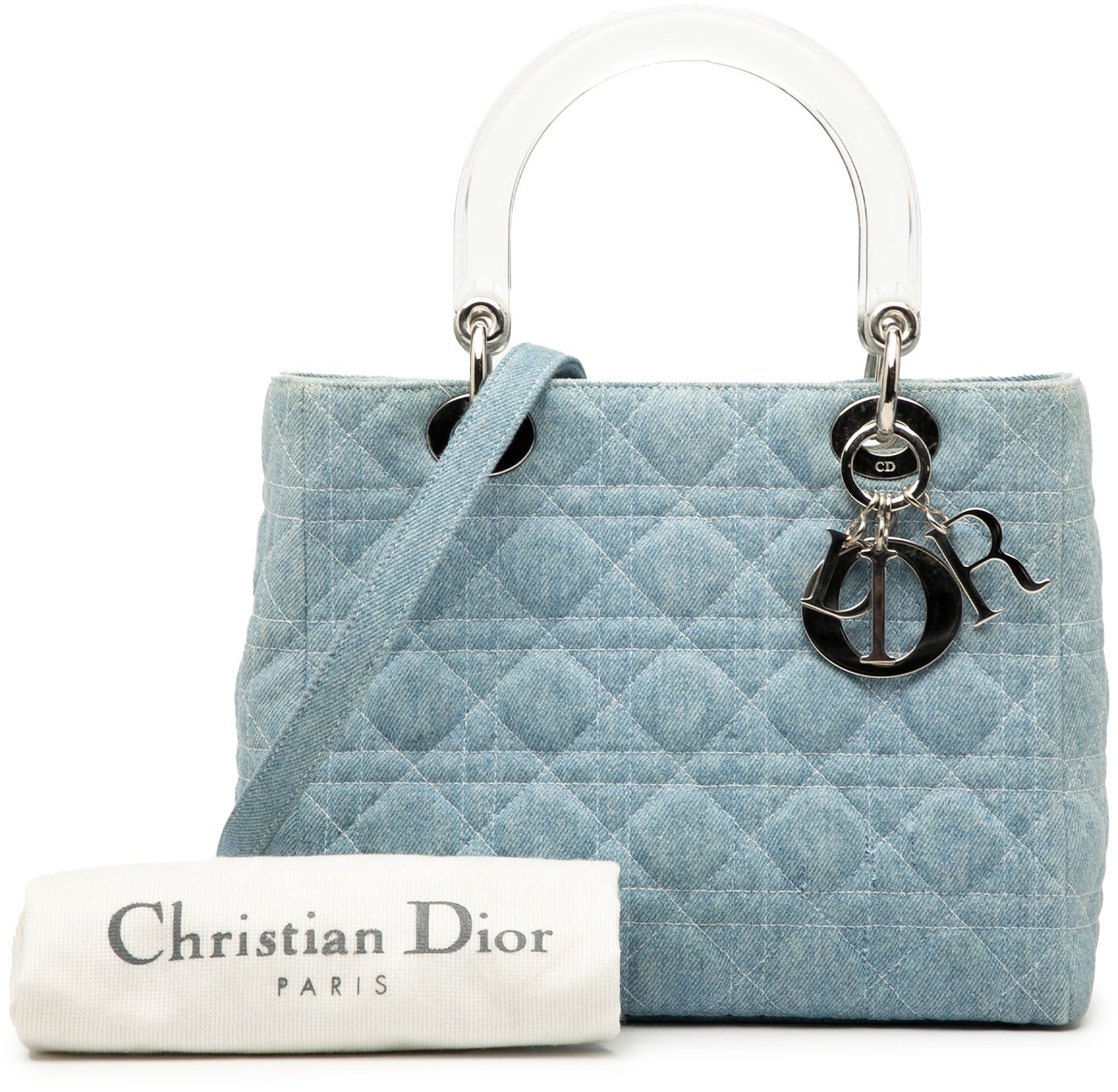 Dior Medium Denim Cannage Acrylic Handles Lady Dior Blauw