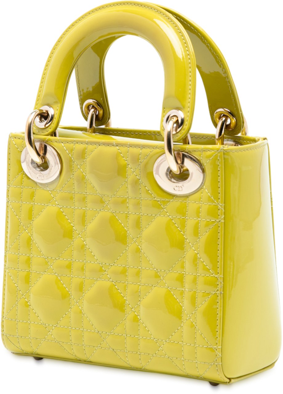 Dior Mini Patent Cannage Lady Dior Geel