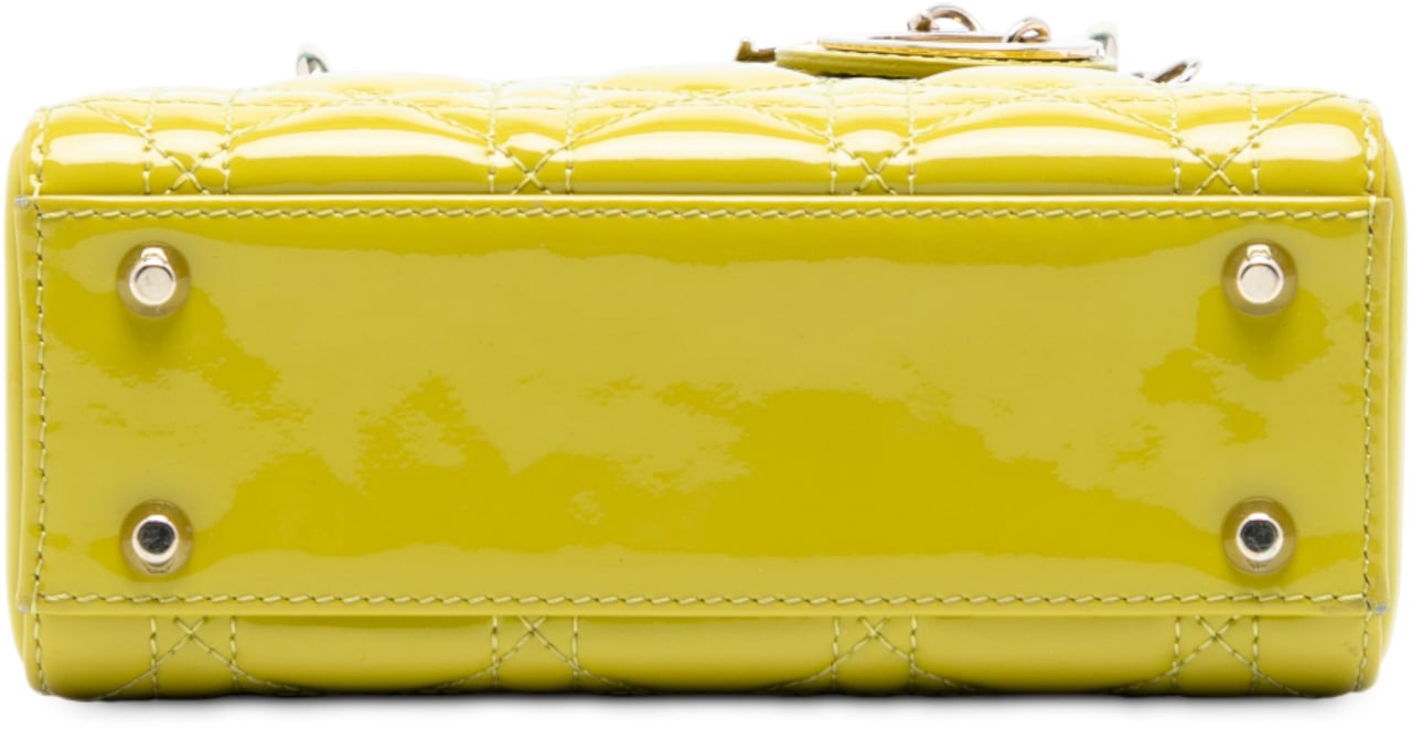 Dior Mini Patent Cannage Lady Dior Geel