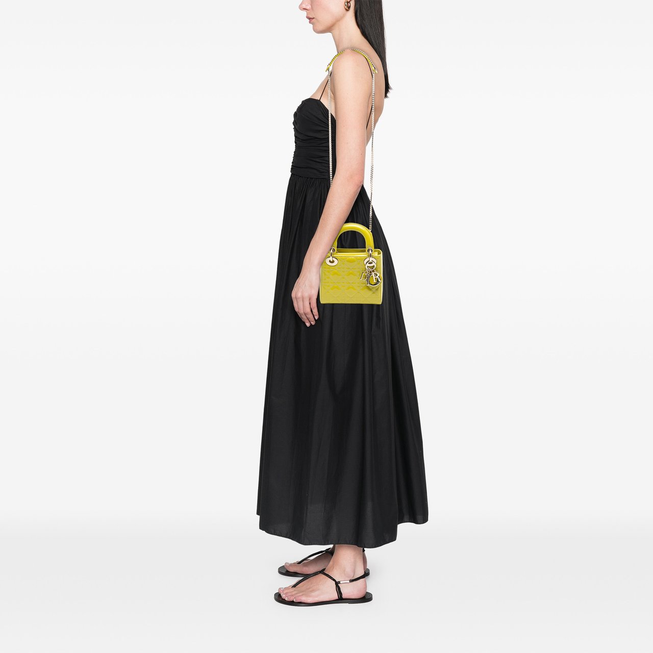 Dior Mini Patent Cannage Lady Dior Geel