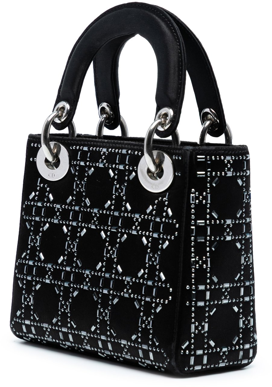 Dior Mini Satin Cannage Strass Crystal Embellished Lady Dior Zwart