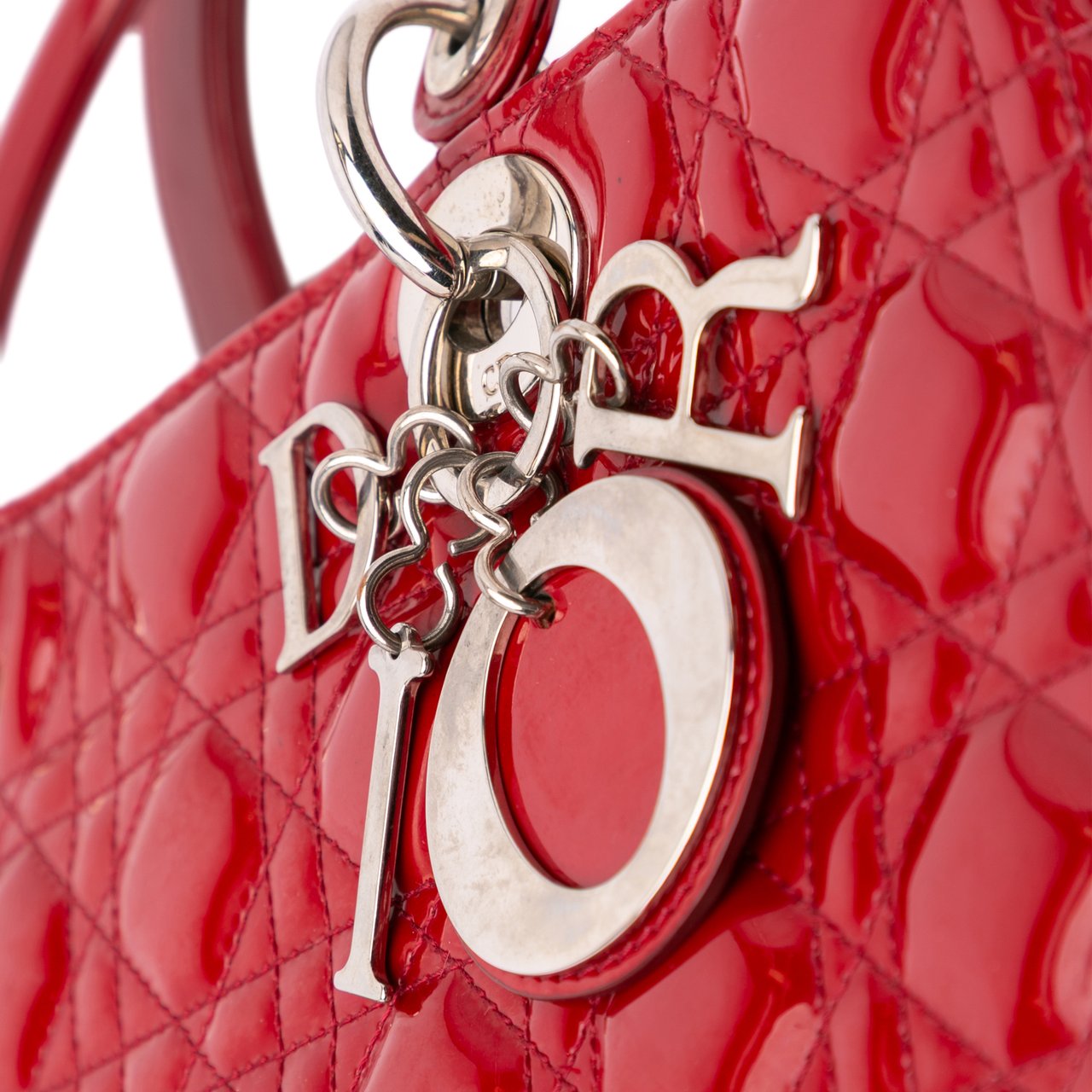 Dior Large Patent Cannage Lady Dior Rood