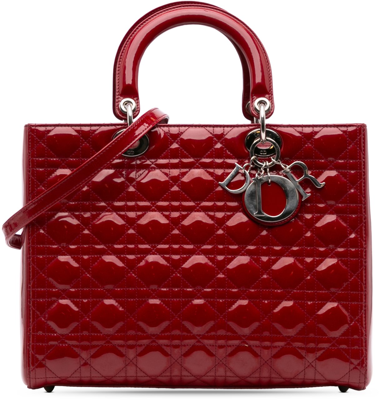 Dior Large Patent Cannage Lady Dior Rood