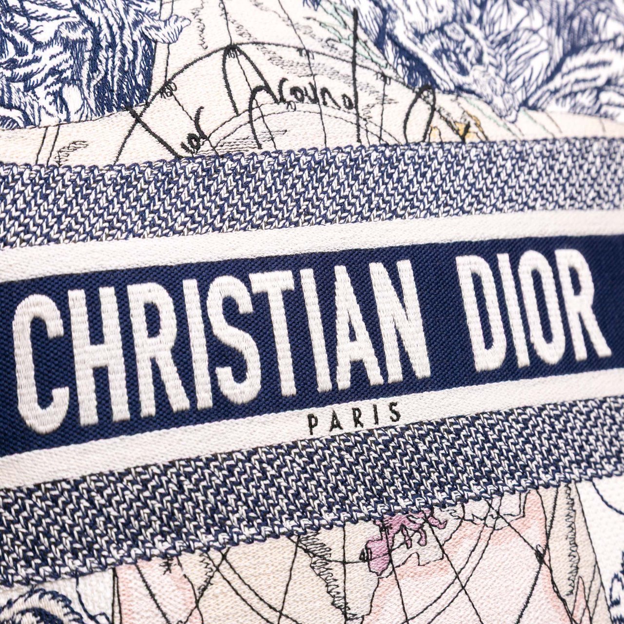 Dior Large Canvas Embroidered Around The World Book Tote Wit