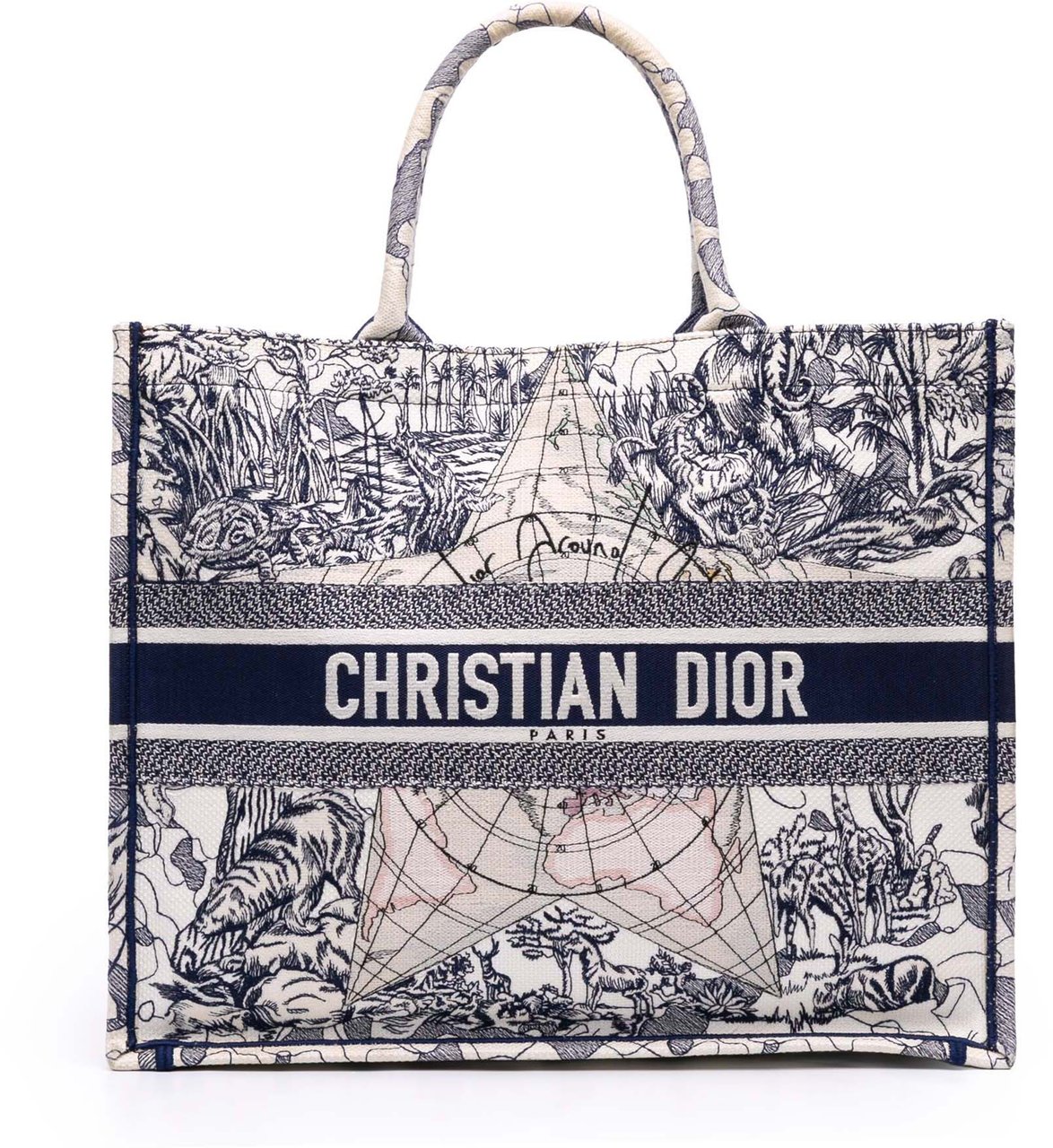 Dior Large Canvas Embroidered Around The World Book Tote Wit
