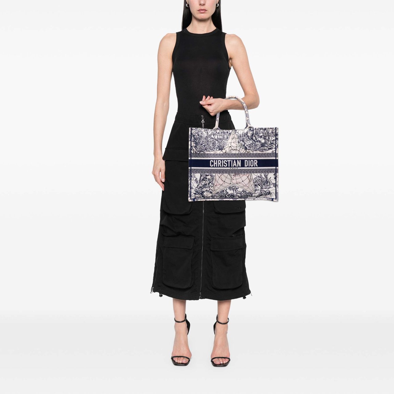 Dior Large Canvas Embroidered Around The World Book Tote Wit