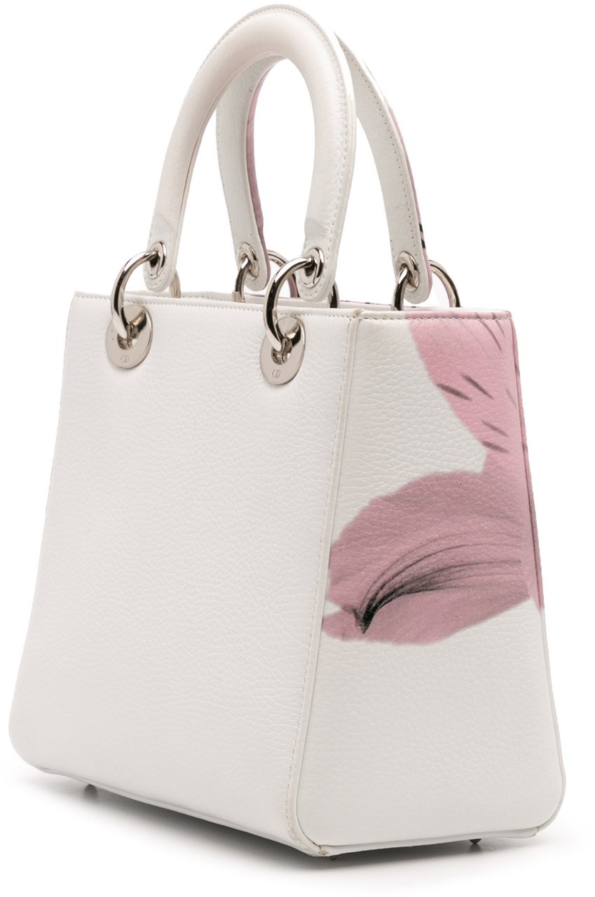 Dior Medium Deerskin Floral Printed Lady Dior Wit