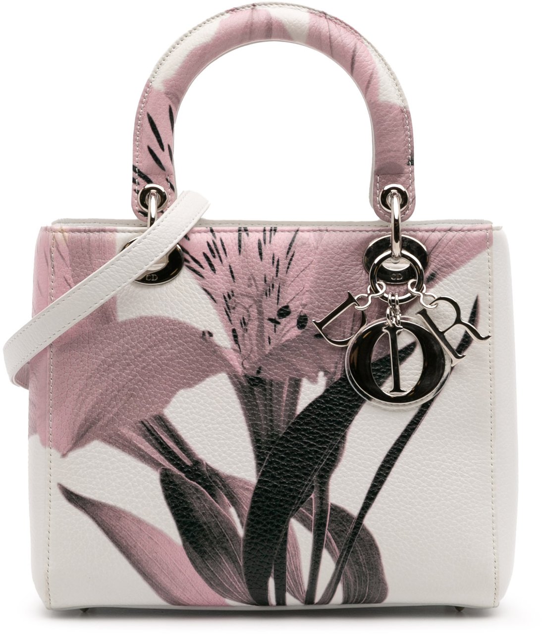 Dior Medium Deerskin Floral Printed Lady Dior Wit