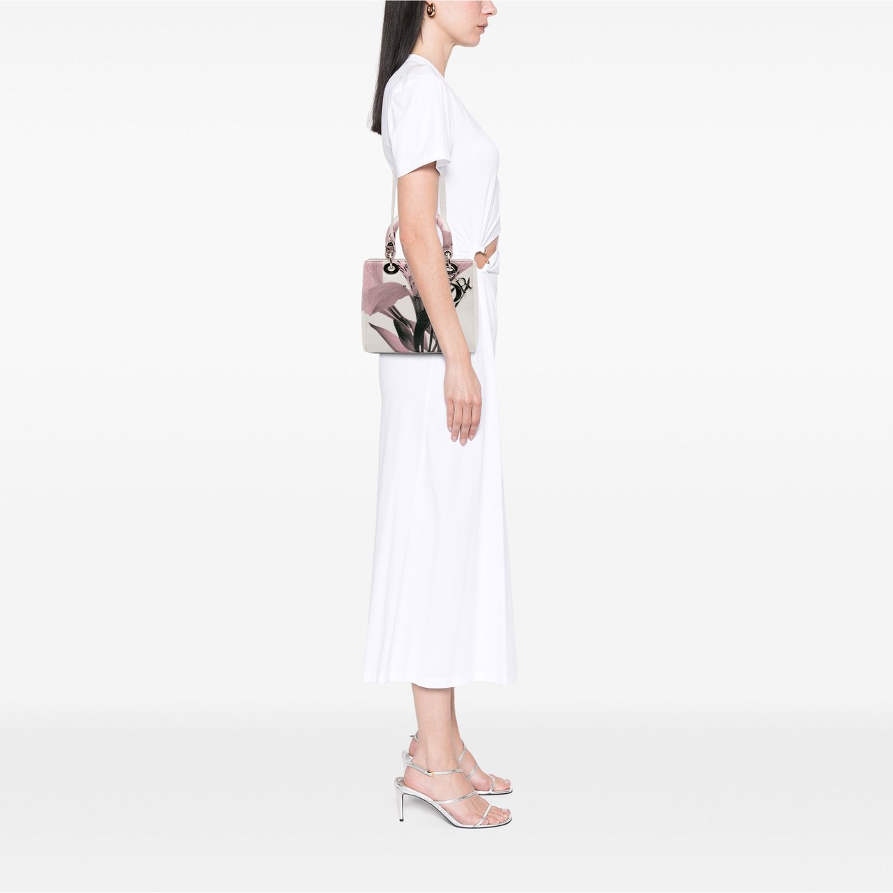 Dior Medium Deerskin Floral Printed Lady Dior Wit