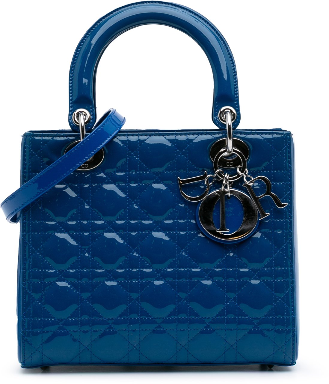 Dior Medium Patent Cannage Lady Dior Blauw