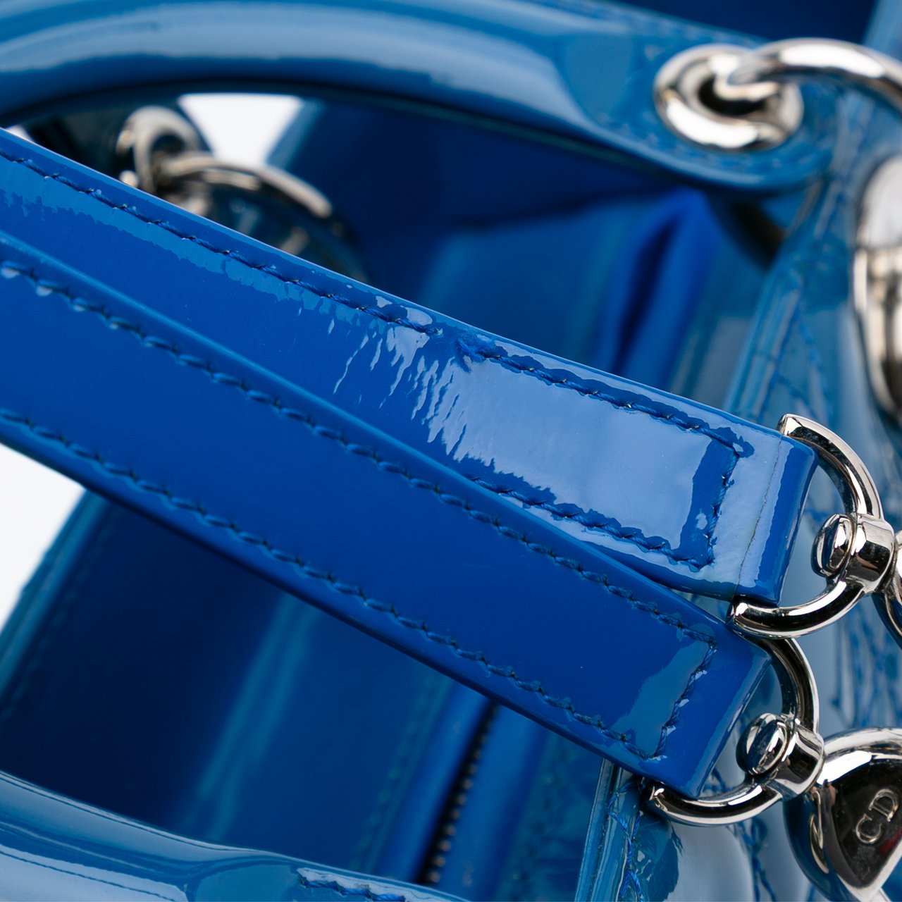 Dior Medium Patent Cannage Lady Dior Blauw
