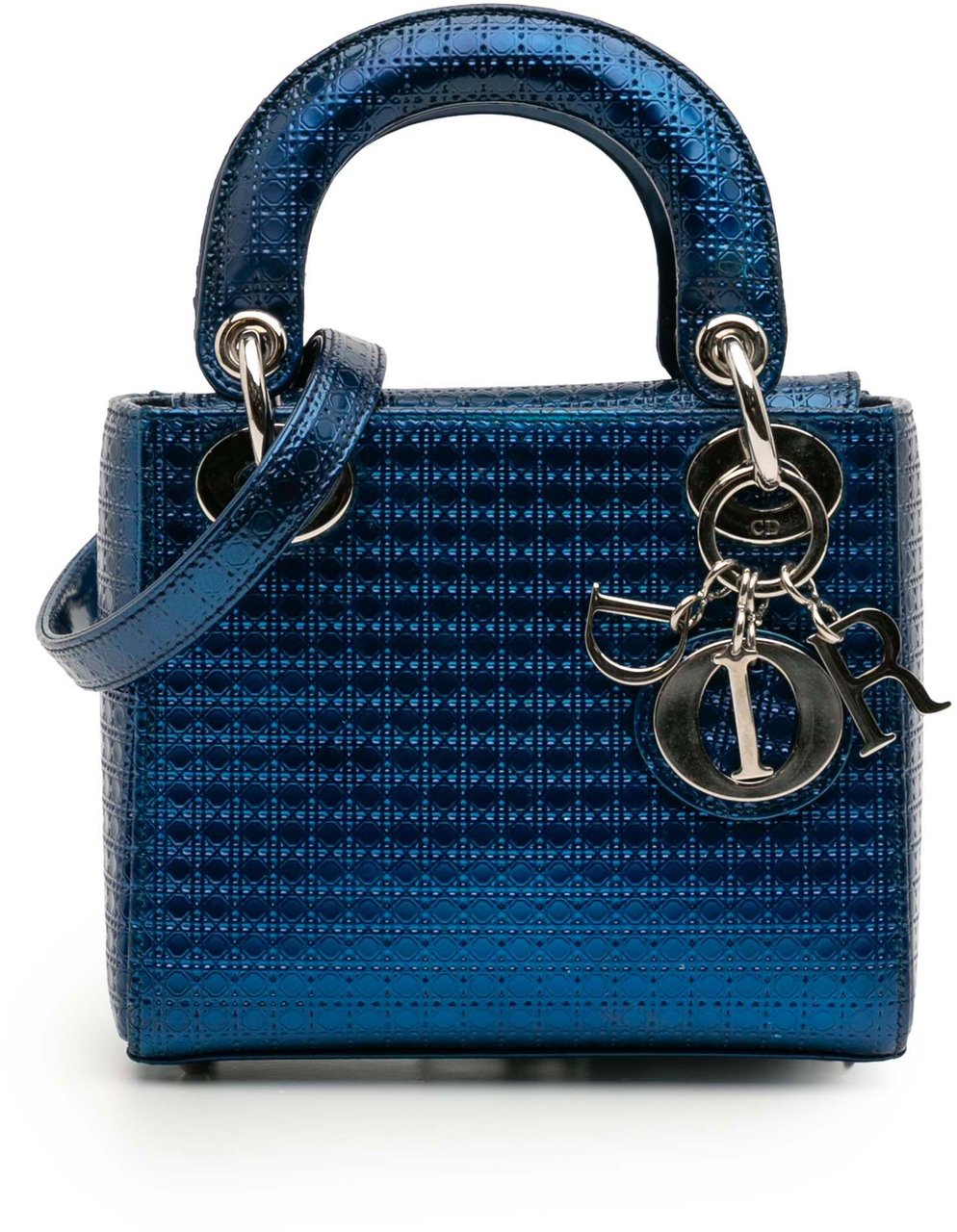 Dior Mini Metallic Patent Microcannage Lady Dior Blauw