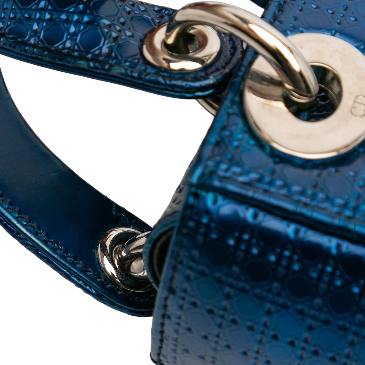 Dior Mini Metallic Patent Microcannage Lady Dior Blauw