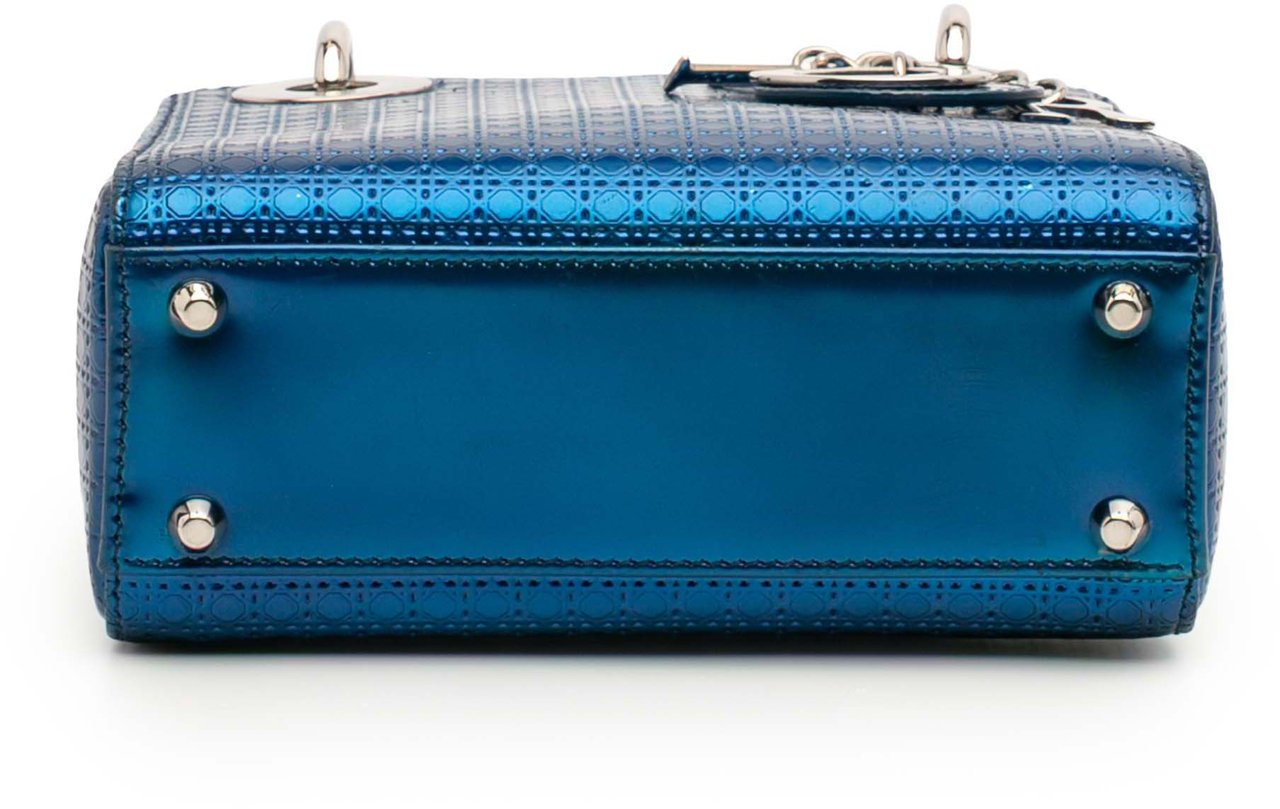 Dior Mini Metallic Patent Microcannage Lady Dior Blauw