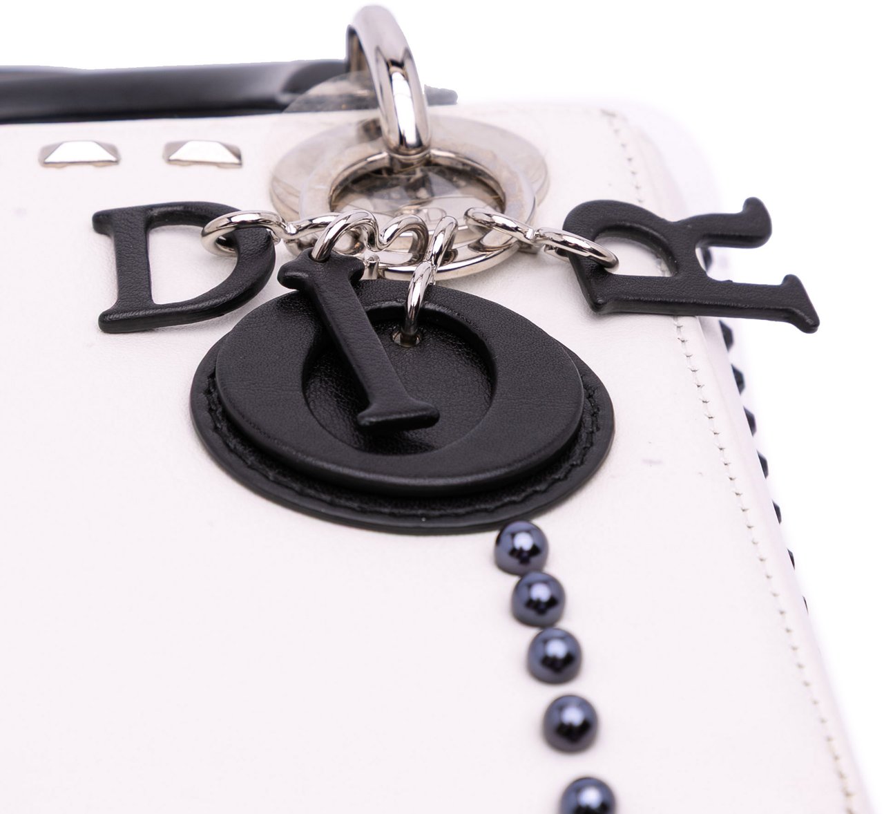 Dior Mini Studded Lambskin Crystal Pearl Lady Dior Wit