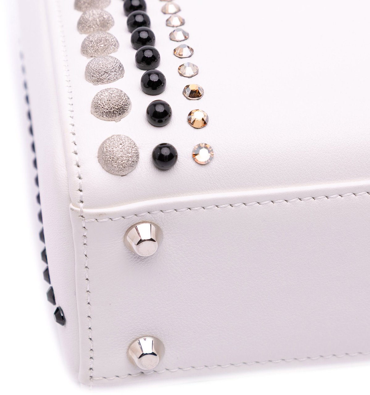 Dior Mini Studded Lambskin Crystal Pearl Lady Dior Wit